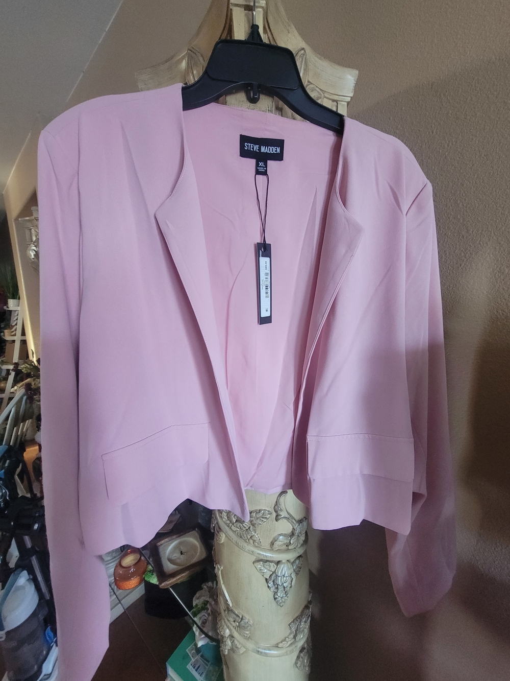 Steve Madden Dusty Pink Open-Front Cropped Blazer
